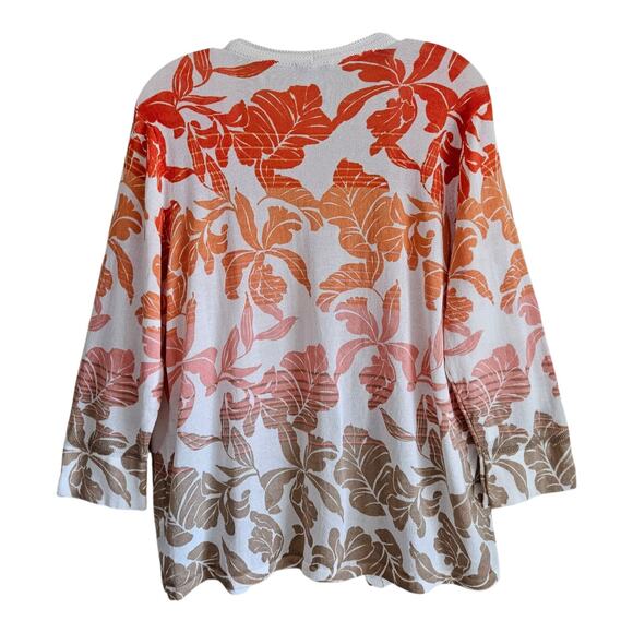 CHICO'S 2 Women's 12 14 Cardigan Sweater Ombre Tropical Floral Open Front 42" - Picture 6 of 7